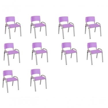 Imagem de Kit 10 Cadeira Iso Infantil Creche, Escola Base Cinza Lilas