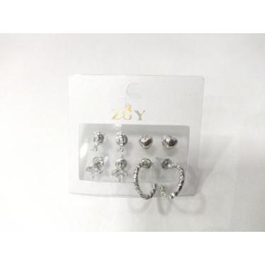 Imagem de Kit 4 pequenos Brincos femininos folheados de zircão Brincos Argola - 