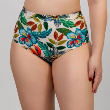 Imagem de Biquini Plus Size Calcinha Hot Pant Estampada Cintura Alta Proteção UV