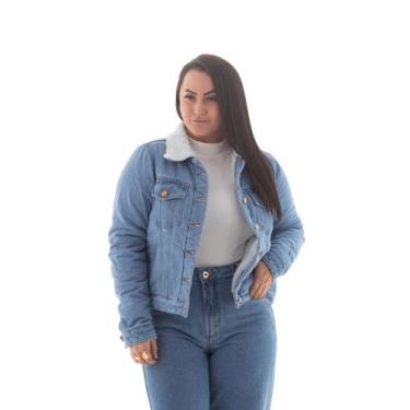 Imagem de Jaqueta Jeans Feminina Arauto Com Pêlo - Arauto Jeans, Azul claro, GG