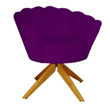 Imagem de Poltrona Decorativa Pétala Pés Madeira Giratório Suede Roxo - DS Estof
