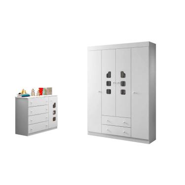 Imagem de Quarto Infantil Bebê Lívia Cômoda E Guarda Roupa Branco