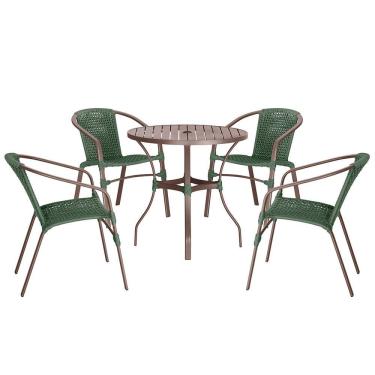 Imagem de 04 Cadeiras Floripa E Mesa Roma 80cm Marrom Trama Original Verde