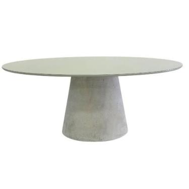 Imagem de Mesa de Jantar Cone Oval 180x100 cm Tampo Off White + Vidro Base Concr