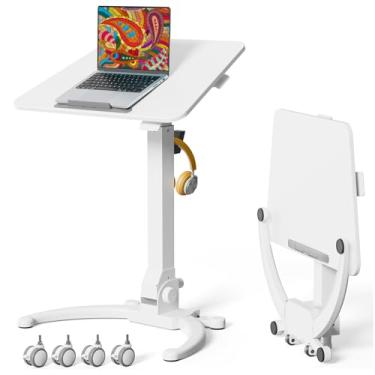 Imagem de JOY worker Mesa móvel dobrável, mesa de rodagem ajustável com altura atualizada, altura máxima de 121 cm, placa e base inclináveis de 90°, estação de trabalho portátil com rodas móveis, comporta até