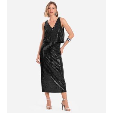 Imagem de Saia Midi Com Lantejoula Endless Preto, M, Preto