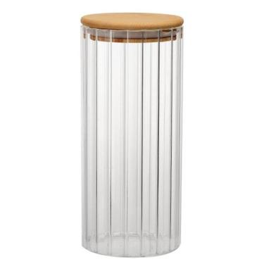 Imagem de Pote Canelado Tampa De Bambu 1L De Vidro 20cm Hermético - FullFit
