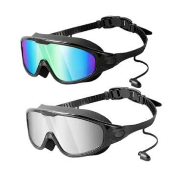 Imagem de Colaxi Óculos de natação 2 peças com protetor auricular antiembaçante à prova d'água com visão ampla de 180 graus para adultos, óculos de natação para, Multi E Prata