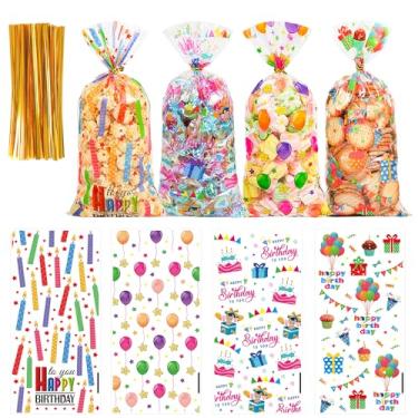 Imagem de QOIUSO Sacos de presente transparentes para festa de aniversário, 50 peças, sacos de celofane de plástico transparente para guloseimas, doces, lembrancinhas de festa de aniversário e embalagem de