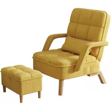 Imagem de Sofá Cadeira De Quarto, Almofada Macia E Otomano, Poltrona Moderna Com Cadeira Reclinável De Travesseiro, Cadeira Lateral Da Sala De Estar Com Assento E Pernas De Madeira, Cadei, Dark Grey