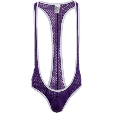 Imagem de Homens Collant Bodysuit Shapewear Sexy Undershirts Collant Jockstrap Malha Macacões Wrestling Singlet One-piece Bodysuits Suspensórios Wrestling Singlet, Purple6, XXL