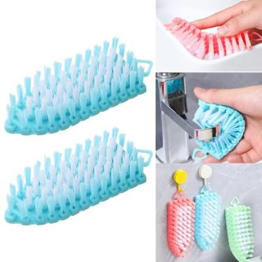 Imagem de Escova dobrável, limpeza profunda para piscina, banheira, aderência antiderrapante para pia, cerdas de nylon resistentes, pacote com 2 - azul