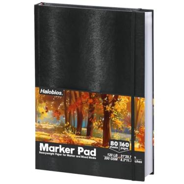 Imagem de Halobios Bloco de marcador, livro de esboço de arte portátil A4 de 20 x 29 cm, 80 folhas/160 páginas, 54 kg/200 g/m2, papel de desenho profissional para marcadores de álcool, artistas, iniciantes