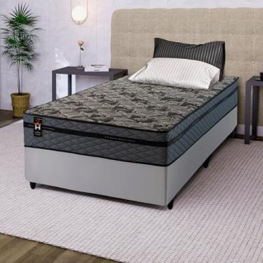 Imagem de Conjunto Cama Box Branco c/Molas Ensacadas Montreal Cinza Solteiro 96x203x64