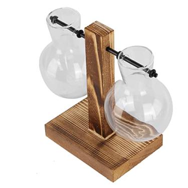 Imagem de Eujgoov Vasos de Flores de Bricolage retrô Inovadores, Mini Vaso de Plantador de Vidro Em Forma de Coração, Suporte de Madeira, Decoração de Mesa Elegante para Escritório Em Casa, Hidroponia de de