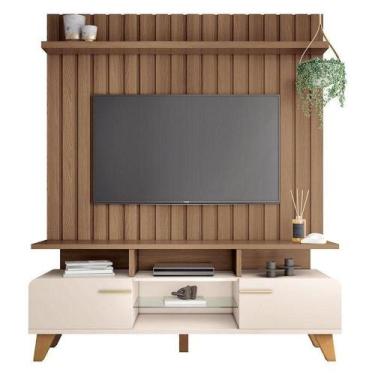 Imagem de Rack Bancada Essenza E Painel Link Off White Castanho  Hb Móveis