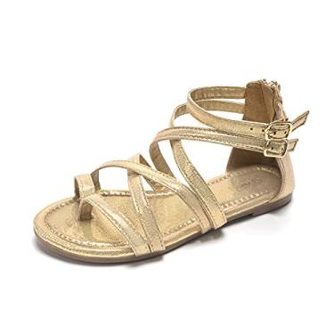 Imagem de FUNKYMONKEY Sandálias femininas com tira gladiadora rasteira de pescador com tiras cruzadas, Dourado, 15