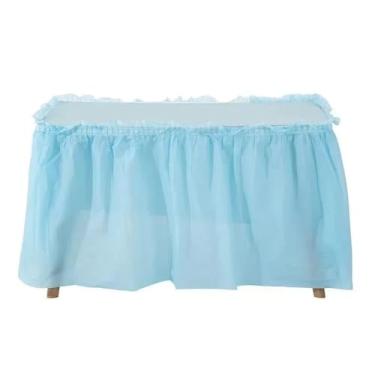 Imagem de Conjunto de capa de mesa de plástico, saia descartável, à prova d'água, portátil, para festa ao ar livre, aniversário, casamento, mesa redonda retangular, azul, 1 peça
