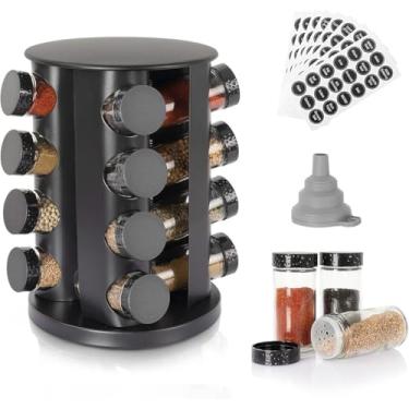 Imagem de Porta Tempero Giratório Premium 360° com 12 Potes de Vidro - Organizador de Condimentos para Cozinha, Inox (INOX) (Preto)