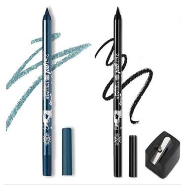 Imagem de Fato de lápis de delineador flash de gel colorido, 2 canetas de delineador de olhos, caneta de delineador de olhos impermeável, sombra de olhos, sobrancelha, lápis de olhos (01 preto & 09 azul frio)