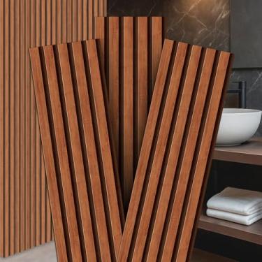 Imagem de 10 Placas Autocolante Revestimento De Parede Ripado Premium (Imbuia)