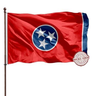 Imagem de TN Bandeira do estado do Tennessee 3x5 exterior dupla face - 3 camadas 240D 4 fileiras costuradas - bandeira do estado TN do Tennessee - resistente a UV desbotamento com cabeçalho de lona e 2 ilhós de latão - bandeiras de sates do Tennessee dupla face 3x5 ao ar livre