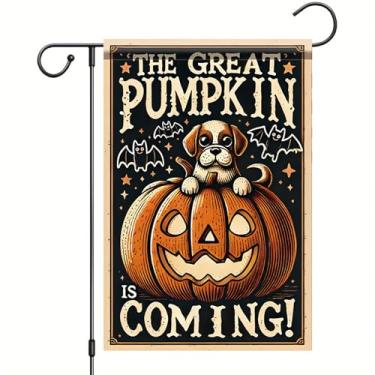 Imagem de Starlit Patio Bandeira de jardim de Halloween, design de cachorro de abóbora, faixa de jardim ao ar livre, decoração de outono, outono, lanterna, abóbora, gramado, festa, decoração de casa, 30,5 x