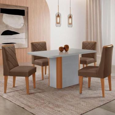 Imagem de Mesa De Jantar Isadora 120cm Tampo Mdf Vidro Com 4 Cadeiras Veludo Mar