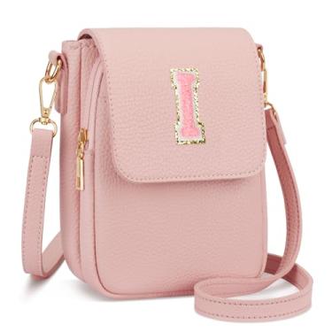 Imagem de CLOUDWINGS Bolsa tiracolo pequena com inicial inicial de presente para adolescentes, couro vegano, bolsa infantil, rosa, I