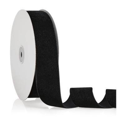 Imagem de Fita de veludo preta 3,8 cm x 20 jardas, fita de Natal perfeita para decoração de guirlanda de árvore de Natal, enfeites de artesanato artesanal, embrulho de presente e fabricação de laços
