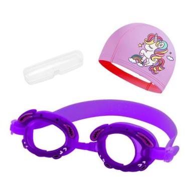 Imagem de Kit touca e óculos de natação infantil piscina com desenhos divertidos