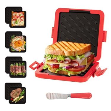 Imagem de Sanduicheira vermelha para micro-ondas com faca de manteiga, torradeira de micro-ondas, sanduicheira, panini, cofre para lava-louças, economia de tempo, rápida, segura para torradas no forno de