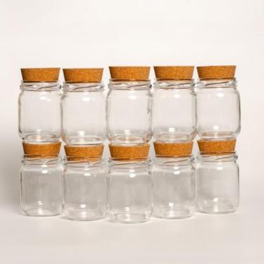 Imagem de Kit 10 Potes de Tempero 200ml + Cartela De Temperos com 42 Adesivos | Porta Tempero de Vidro(10 Potes SEM Etiqueta)