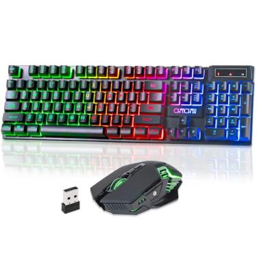 Imagem de CHONCHOW Combo de teclado e mouse sem fio – Teclado para jogos sem fio recarregável de 2,4 G USB Rainbow LED retroiluminado, teclas multimídia antifantasmas, sensação mecânica para PC, laptops, PS