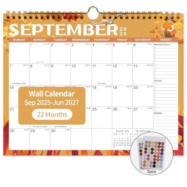 Imagem de Calendário de parede 2025-2027 22 mensais funciona de setembro de 2025 a junho de 2027, papel grosso de 29 x 37 cm com datas julianas e bloco para escritório escolar (festivo)