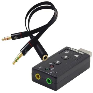 Imagem de Kit Placa de Som Usb 7.1 + Cabo Headset para Fone 2P2 Macho p/ 1P2 Fêmea