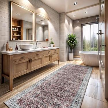 Imagem de CAMILSON Tapete de corredor lavável na máquina, 5 x 18 cm, vermelho tijolo, fino, envelhecido, vintage, durável e fácil de limpar, tapete para corredor, cozinha, entrada, banheiro, uso interno (2 x 7