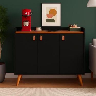 Imagem de Aparador buffet cantinho do café 3 portas Larissa Pés Palito cor Preto