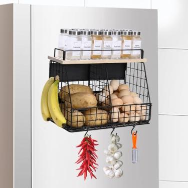 Imagem de Prateleira magnética grande para geladeira, cesta de arame de armazenamento de frutas e vegetais, caixa de armazenamento de batata e cebola para organizadores de cozinha, suporte magnético para