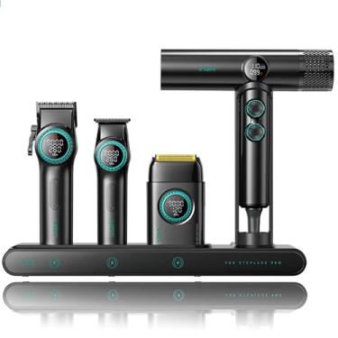Imagem de VGR Combo de barbeiro profissional 4 em 1 – aparador e aparador de cabelo sem fio de 9000 RPM, conjunto de barbeador e secador de cabelo, kit tudo-em-um para casa e barbeiro, kit de corte de cabelo