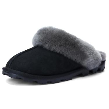 Imagem de Pantufas femininas WaySoft de pele de carneiro australiana genuína, impermeáveis, quentes e fofas, para uso ao ar livre, Preto, 7