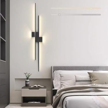 Imagem de Arandelas de parede LED reguláveis internas com controle remoto lâmpadas de parede de alumínio lineares criativas modernas decoração de parede iluminação para cima e para baixo para sala de estar