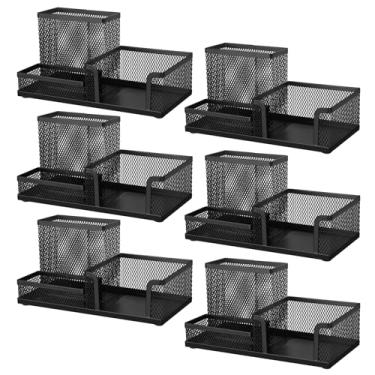 Imagem de Comix Porta-lápis de malha, organizador de mesa, 3 compartimentos, para mesa, caneta, lápis, acessórios, para casa, escritório, escola, preto (pacote com 6)