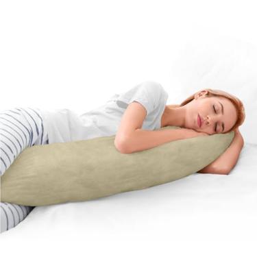 Imagem de Travesseiro De Corpo 135x48 cm + Capa Com Zíper Removivel Camurça Macio Cores (Caqui)