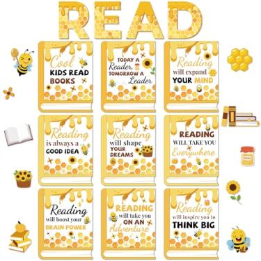 Imagem de Qyeahkj Pôster de quadro de avisos de leitura de abelha para sala de aula quadro de avisos motivacional com recortes de girassol de abelha, impressões educacionais elementares para professores, jardim