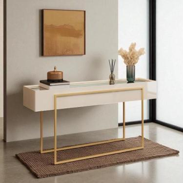 Imagem de Aparador para Sala de Estar e Jantar com Tampo Espelhado e Pés Dourado