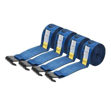 Imagem de Mytee Products Alças de guincho 10,16 cm x 76,20 cm com ganchos planos WLL# 2.449 kg | Controle de carga de 10 cm para reboque utilitário de caminhão plano (azul, pacote com 4)