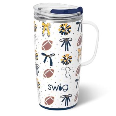 Imagem de Swig Life Caneca de viagem de 623 g, copo isolado com alça e tampa, caneca de café de viagem, compatível com porta-copos, copo de aço inoxidável de 623 g, reutilizável isolado com tampa (Temos