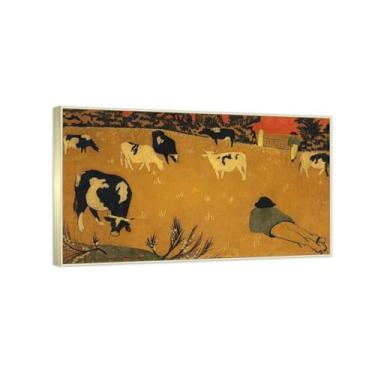 Imagem de RYLJCZ Reprodução de pinturas a óleo Paul Sérusier - Duas vacas - Impressão de arte de paisagem vintage - Arte de parede em tela para decorações de casa e escritório 30 x 51 cm (11,8 x 20,0 pol