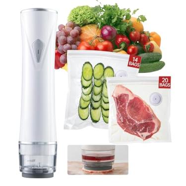 Imagem de THETCHRY Seladora a vácuo para alimentos, seladora portátil com 14 sacos grandes reutilizáveis e 20 sacos médios, seladora a vácuo portátil com tanque de água visível, para carne, frutas, legumes